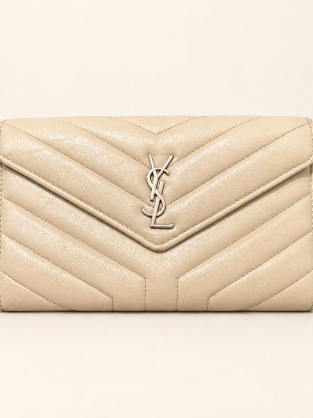 Saint Laurent Loulou Ivory Quilted Leather Compact Wallet